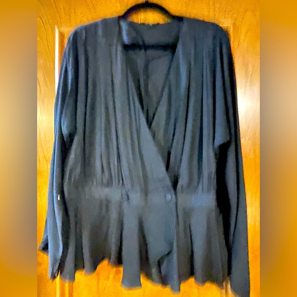 Express Long Sleeve V Neck Faux Wrap Top